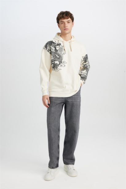 Oversize Geniş Kalıp Kapüşonlu Baskılı Sweatshirt