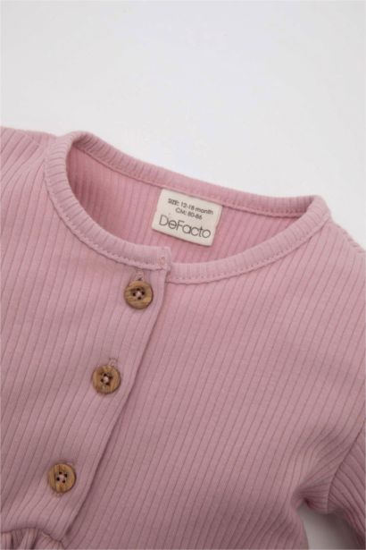 فستان بناتي مضلع قصة عادية كم طويل برقبة مستديرة