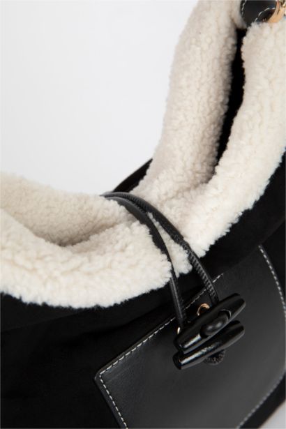 Kadın Teddy Detaylı Süet Omuz Çantası