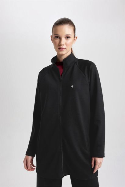Long Fit Scuba Fabric Cardigan