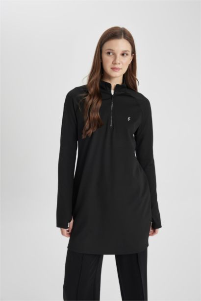 DeFactoFit Long  Fit Dik Yaka Baskılı Sporcu Uzun Kollu Tişört