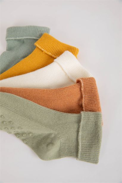 Kız Bebek Kaydırmaz Taban 5'li Pamuklu Uzun Çorap