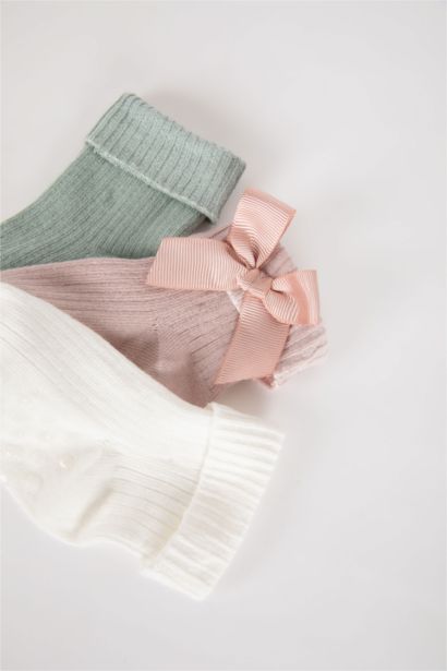 جوارب طويلة قطن بناتي - 3 قطع