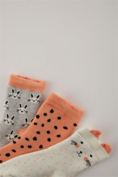 Kız Bebek Kaydırmaz Taban 3'lü Pamuklu Havlu Çorap