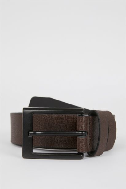 Men Rectangle Buckle Faux Leather Classic Belt