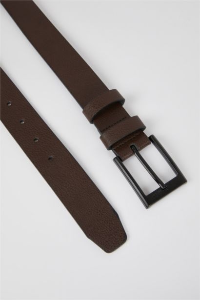 Men Rectangle Buckle Faux Leather Classic Belt