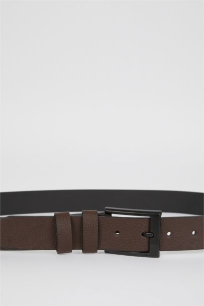 Men Rectangle Buckle Faux Leather Classic Belt