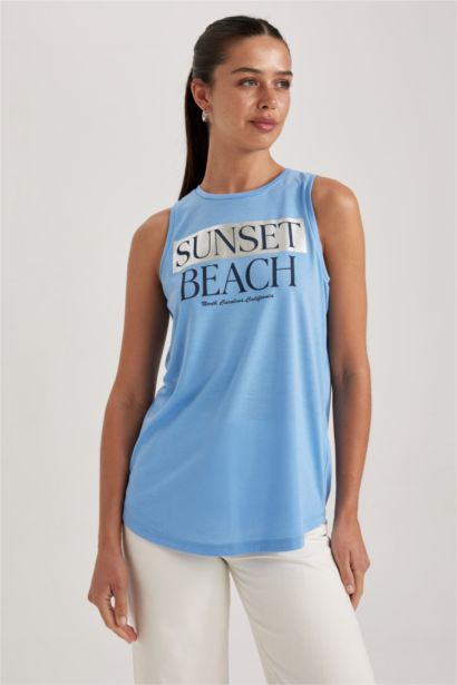 تيشيرت قصة عادية مطبوع بياقة مستديرة