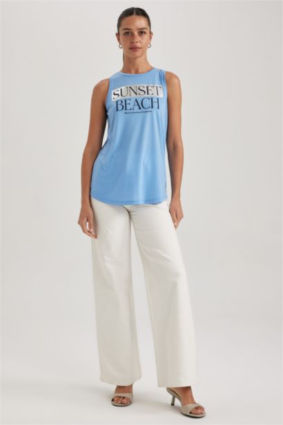 تيشيرت قصة عادية مطبوع بياقة مستديرة