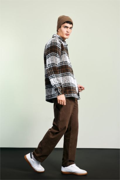 Regular Fit Polo Yaka Ekose Desenli Gömlek Ceket