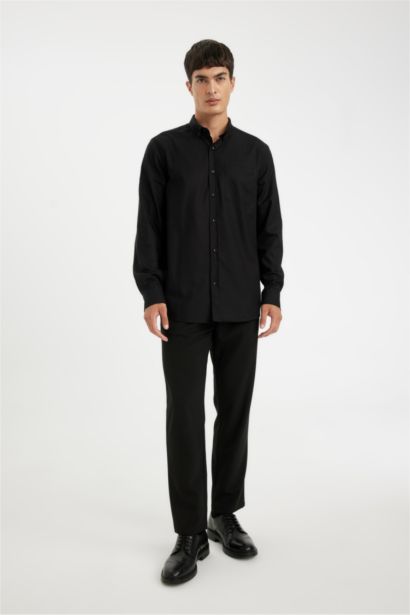 Regular Fit Polo Collar Oxford Long Sleeve Shirt