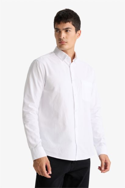 قميص بولو كم طويل أوكسفورد قصة عادية