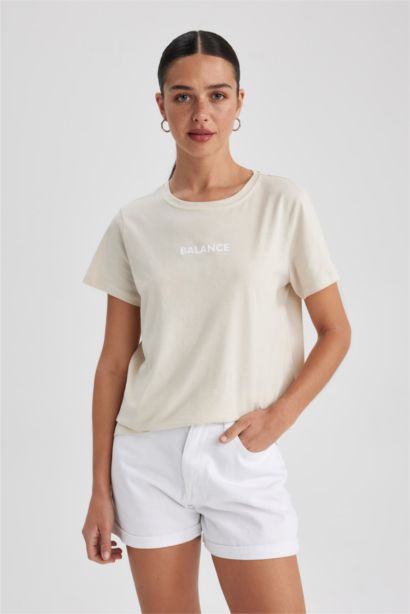 Regular Fıt Bisiklet Yaka Penye Kısa Kollu Tişört