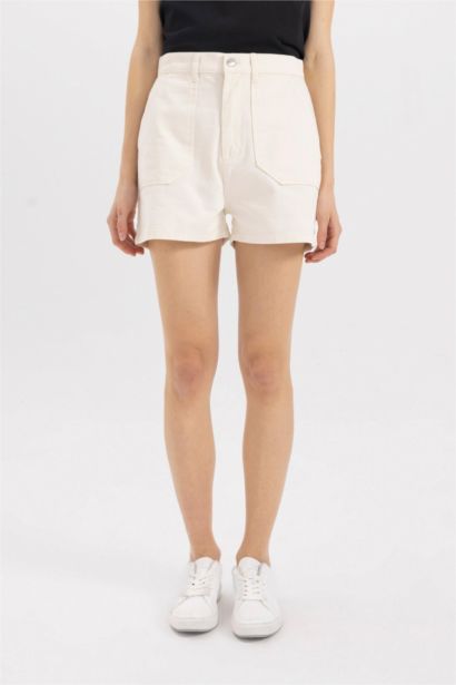 Gabardine High Waist Double Hem Shorts