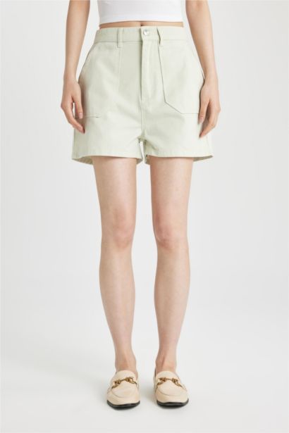 Gabardine High Waist Double Hem Shorts