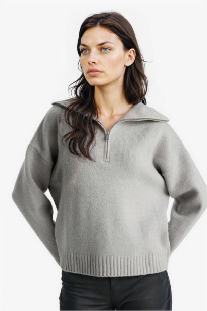 Oversize Fit Half Zip Collar Knit Pullover