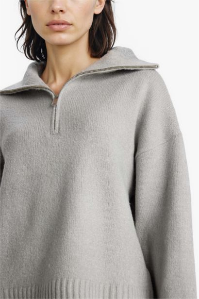 Oversize Fit Half Zip Collar Knit Pullover