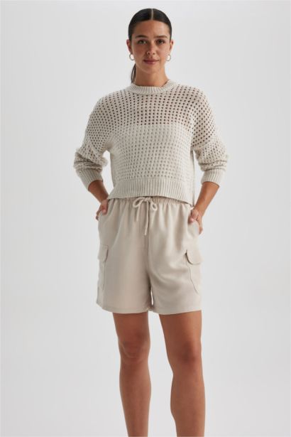 High Waist Linen Blend Shorts
