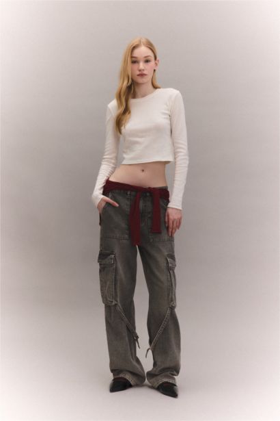 Fitted Ribbon Basic Long Sleeve T-Shirt