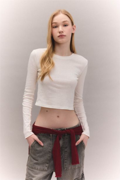 Fitted Ribbon Basic Long Sleeve T-Shirt