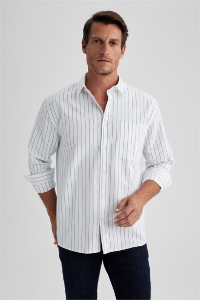 Relax Fit Striped Oxford Long Sleeve Shirt