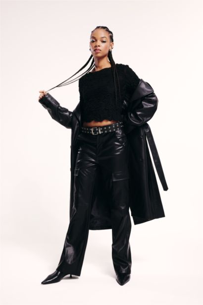 Cool Straight Fit Cargo Faux Leather Trousers