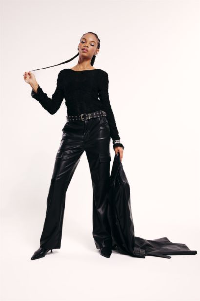 Cool Straight Fit Cargo Faux Leather Trousers