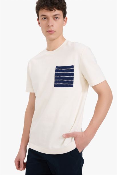 Regular Fit Crew Neck Short Sleeve Terry Fabric Cotton T-Shirt