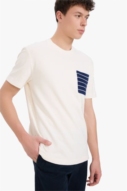 Regular Fit Crew Neck Short Sleeve Terry Fabric Cotton T-Shirt