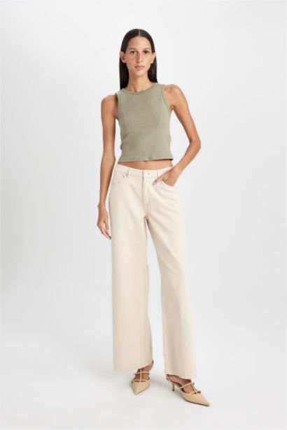 Slim Fit Dar Kesim Halter Yaka Basic Düz Fitilli Kaşkorse Atlet