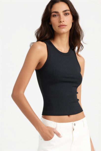 Débardeur côtelé à col halter Coupe slim