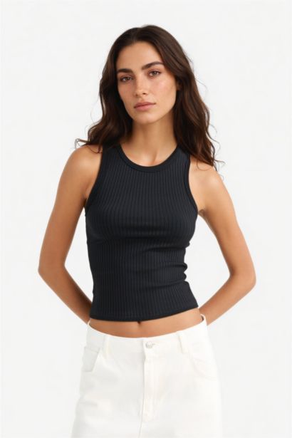 Débardeur côtelé à col halter Coupe slim