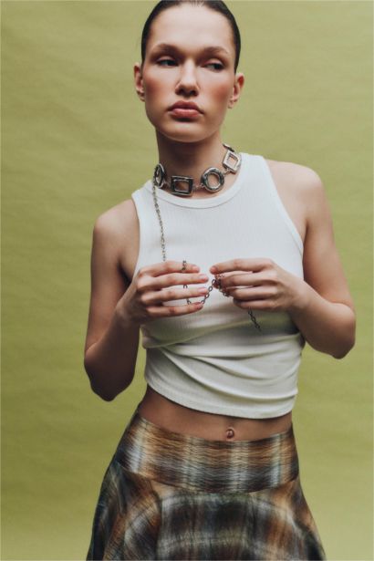 Slım Fıt Halter Yaka Fitilli Kaşkorse Atlet