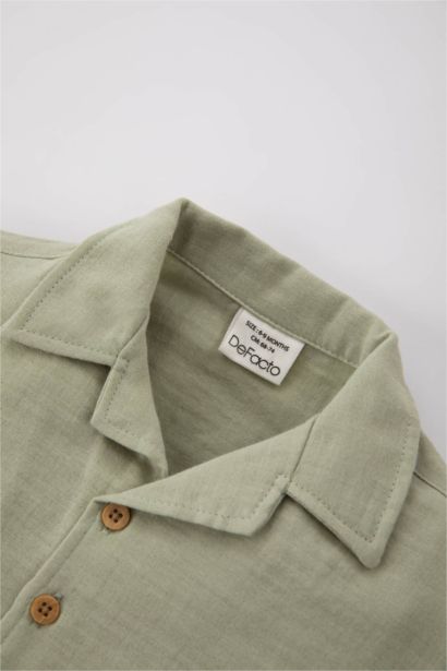 قميص نص كم موسلين قصة عادية برقبة قميص