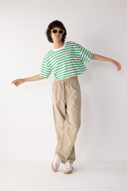 Striped Short Sleeve Crop Cotton T-Shirt