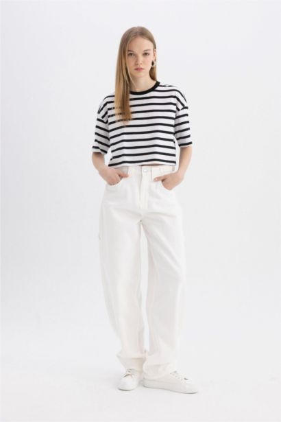 T-Shirt Slim Rayé Manches Courtes