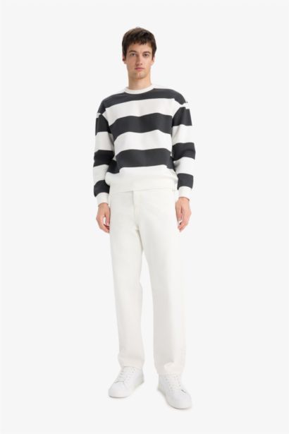 Boxy Fit Striped Long Sleeve Sweatshirt