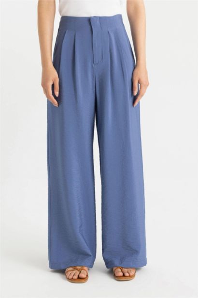 Wide Leg Çift Pileli Basıc Dokuma Palazzo Pantolon
