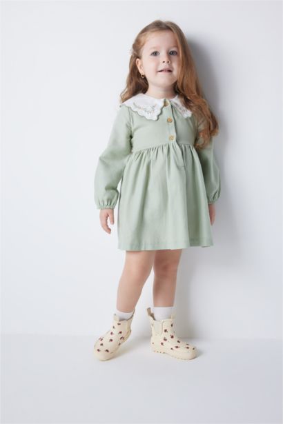 Regular Fit Flower Long Sleeve Woven Dress