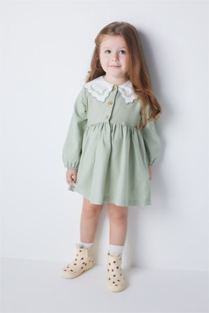 Regular Fit Flower Long Sleeve Woven Dress