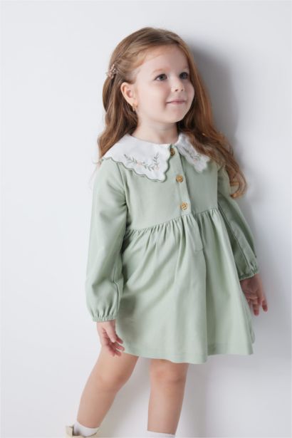 Regular Fit Flower Long Sleeve Woven Dress