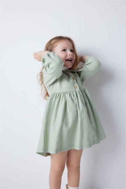 Regular Fit Flower Long Sleeve Woven Dress