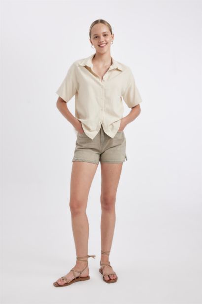Oversize Linen Look Short Sleeve Shirt