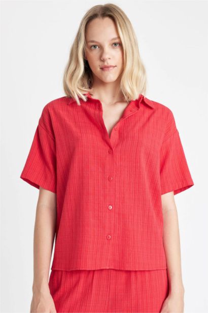 Oversize Linen Look Short Sleeve Shirt