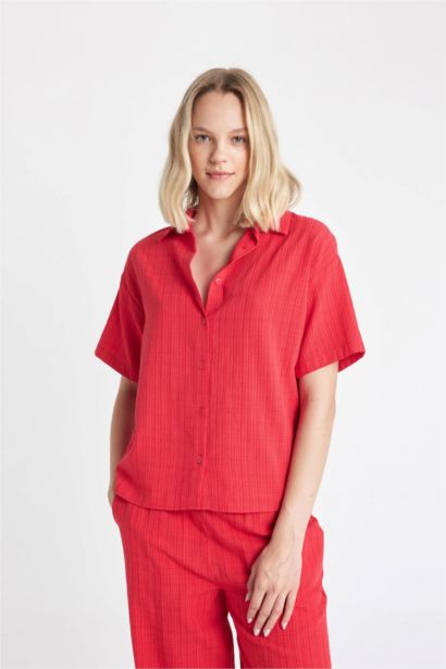 Oversize Linen Look Short Sleeve Shirt