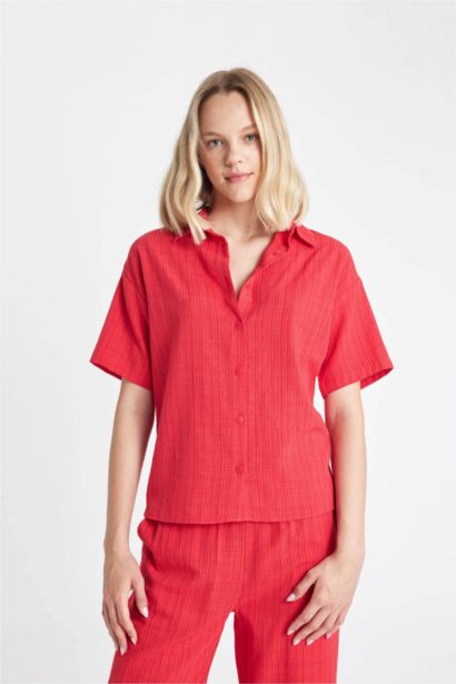 Oversize Linen Look Short Sleeve Shirt