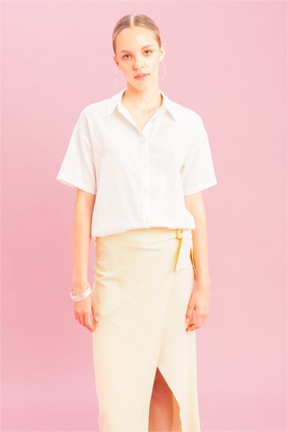 Oversize Linen Look Short Sleeve Shirt