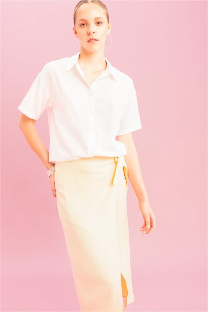 Oversize Linen Look Short Sleeve Shirt