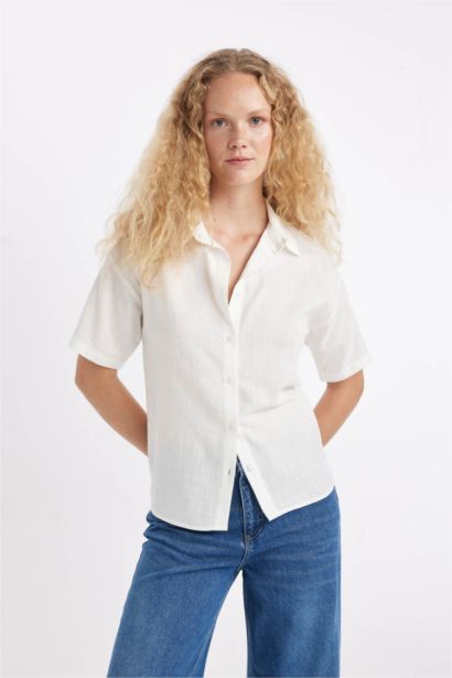 Oversize Linen Look Short Sleeve Shirt
