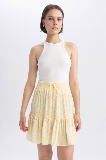 Desenli Krinkıl Viskon Mini Etek